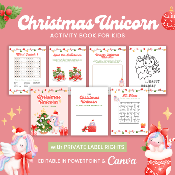 Printable Christmas Unicorn Activity Book for Kids