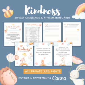 Printable Kindness Challenge and Affirmation Cards for Kids with PLR