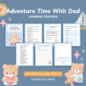 Adventure Time With Dad – a 67-page printable activity journal for dads and kids featuring an adventure bucket list, memory recording pages, and drawing prompts